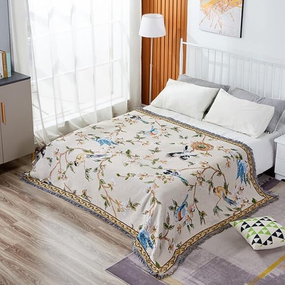 Flowers birds tapestry blanket 50"x70" - Picture 4 of 6